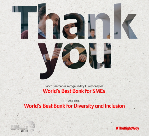 Santander è Best Bank for Diversity and Inclusion e Best Bank for SME’s per Euromoney
